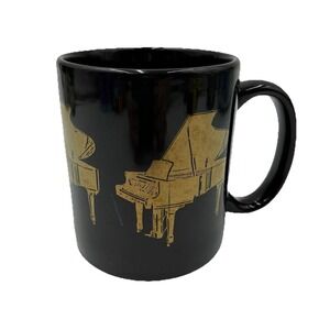 Vintage Ceramic Grand Piano Coffee Tea Black Mug With 24K Gold Plate Design